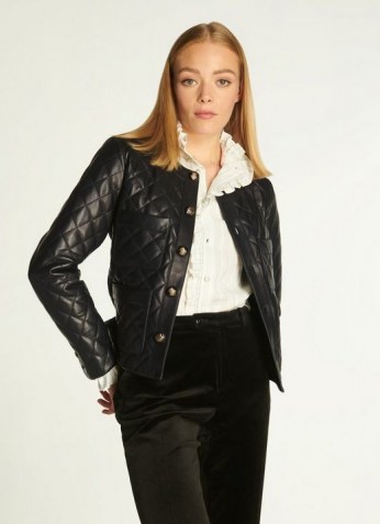 L.K. BENNETT ALBANY BLACK QUILTED LEATHER JACKET ~ womens luxe jackets - flipped