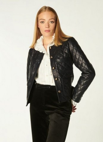 L.K. BENNETT ALBANY BLACK QUILTED LEATHER JACKET ~ womens luxe jackets