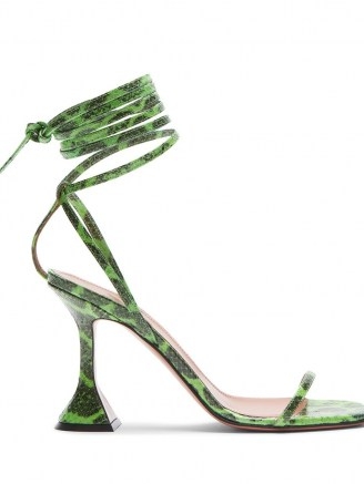 Amina Muaddi Vita 95mm wraparound green snakeskin-effect sandals - flipped