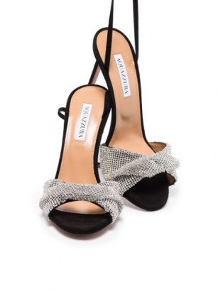 Aquazzura Crystal Twist 105mm sandals in black / silver tone~ glamorous party heels