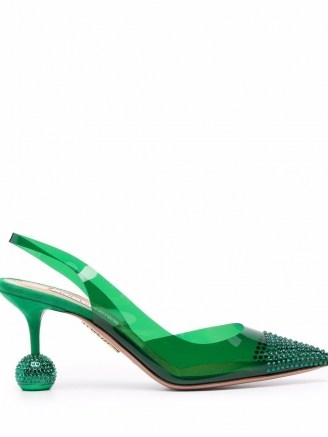 Aquazzura Nights green embellished slingback pumps ~ semi sheer pointed toe slingbacks ~ sculptural heels - flipped