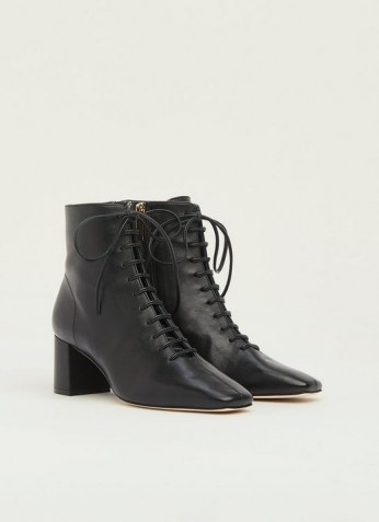 L.K. BENNETT ARABELLA BLACK LEATHER LACE-UP ANKLE BOOTS ~ womens block heel footwear