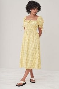 Faithful the Brand Flora Midi Dress Yellow / tie detail check print dresses / womens summer fashion