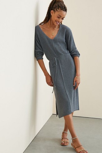 Saturday/Sunday Knit Midi Dress Dark Grey | long sleeve V neck knitted dresses | womens knitwear - flipped