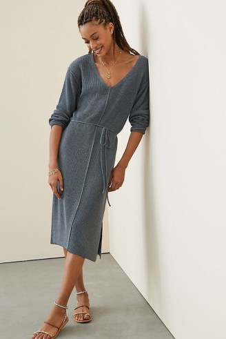 Saturday/Sunday Knit Midi Dress Dark Grey | long sleeve V neck knitted dresses | womens knitwear