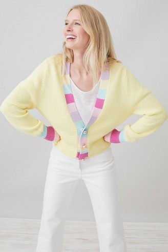 Olivia Rubin Tally Striped Cardigan Yellow | womens cotton colour block cardigans | women’s pastel colour knitwear - flipped