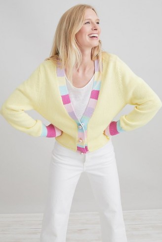 Olivia Rubin Tally Striped Cardigan Yellow | womens cotton colour block cardigans | women’s pastel colour knitwear