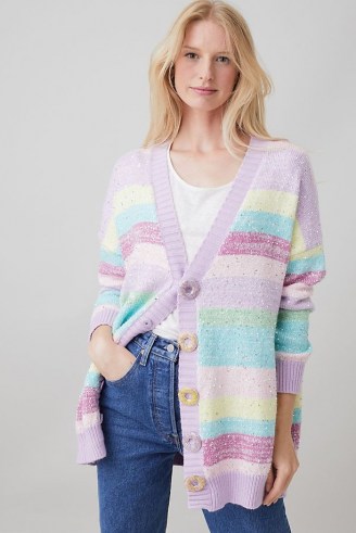 Olivia Rubin Mika Striped Cardigan | womens pastel stripe cardigans | women’s multicoloured knitwear - flipped