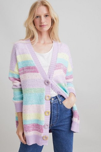 Olivia Rubin Mika Striped Cardigan | womens pastel stripe cardigans | women’s multicoloured knitwear