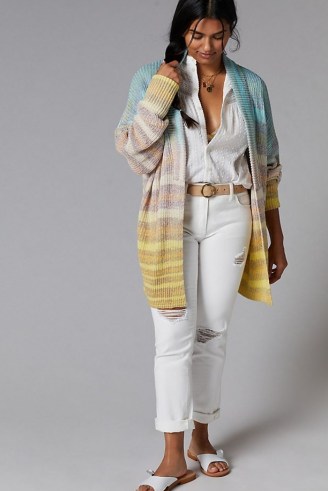 Pilcro Technicolour Dream Cardigan | womens longline open front striped cardigans | women’s cotton knitwear - flipped