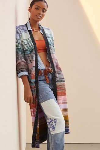 Anthropologie Space-Dyed Longline Cardigan | women’s striped midi length cardigans | open front - flipped