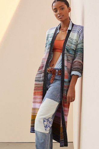 Anthropologie Space-Dyed Longline Cardigan | women’s striped midi length cardigans | open front