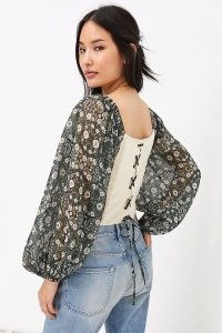 Forever That Girl Smocked Balloon-Sleeve Top | romantic volume sleeved tops | lace up back detail