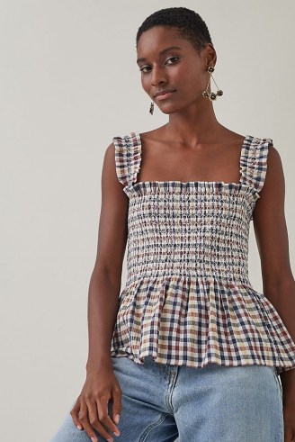Lolly’s Laundry Check-Print Cami | smocked bodice peplum hem camisoles | checked camisole tops - flipped