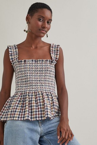 Lolly’s Laundry Check-Print Cami | smocked bodice peplum hem camisoles | checked camisole tops