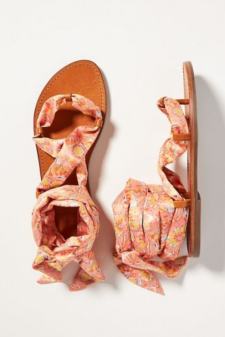 Vera for Anthropologie Scarf Gladiator Sandals Pink Combo | fabric ankle tie flats | floral gladiators | womens summer footwear