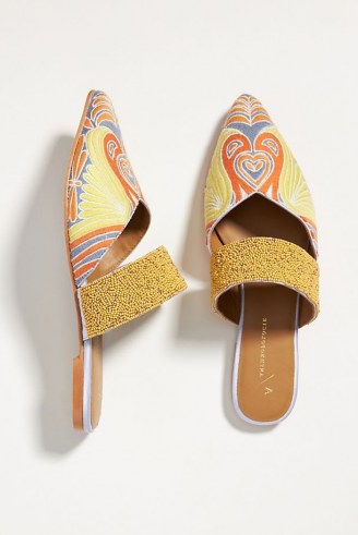 Anthropologie Butterfly Embroidered Mules | bead embellished pointed toe flats | womens slip on flat shoes | women’s beaded footwear - flipped