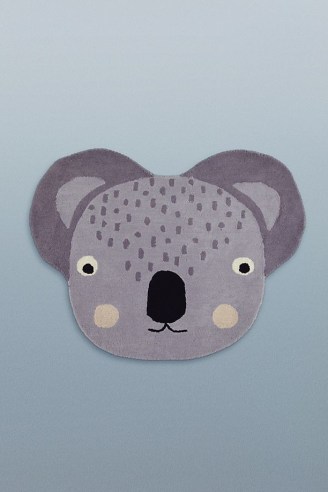 ANTHROPOLOGIE Kids Koala Rug Grey Motif ~ childrens cute animal bedroom rugs ~ children’s home accessories - flipped