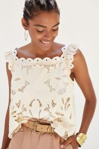 Maeve All-Over Lace Top Ivory ~ womens feminine sleeveless scalloped edge tops ~ cotton summer clothing ~ romantic fashion