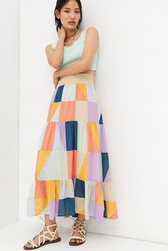 Anthropologie Patchwork Maxi Skirt | womens multicoloured summer skirts - flipped