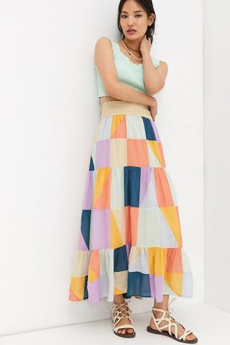 Anthropologie Patchwork Maxi Skirt | womens multicoloured summer skirts