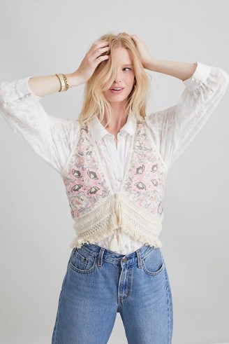 Anthropologie Knitted Embroidered Waistcoast | womens vintage style knitwear | women’s floral cotton waistcoats