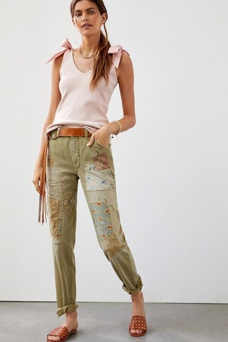 Pilcro The Wanderer Barrel Trousers Moss / womens green casual floral patchwork trousers