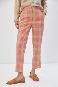 Maeve Tapered Pull-On Trousers Pink Combo / womens check print pants