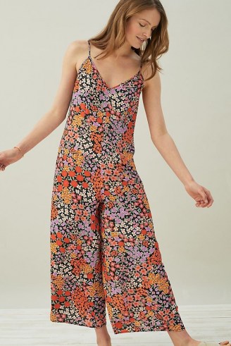 Kachel Pandora Print Jumpsuit / floral print cami shoulder strap crop leg jumpsuits - flipped