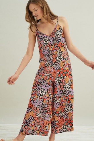 Kachel Pandora Print Jumpsuit / floral print cami shoulder strap crop leg jumpsuits