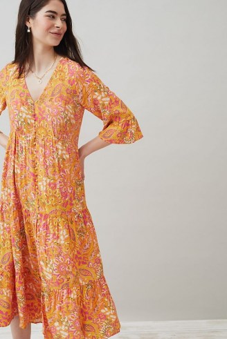 Kachel Paisley Mia Midi Dress Orange / tiered summer dresses - flipped