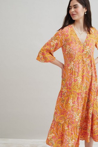 Kachel Paisley Mia Midi Dress Orange / tiered summer dresses