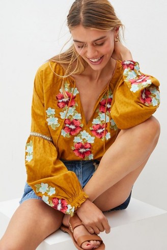 Forever That Girl Embroidered Floral Peasant Blouse / yellow cotton boho style blouses / bohemian look fashion - flipped