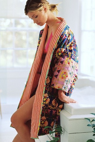 Mary O’Malley Abstract Reversible Quilted Robe / multicoloured floral bath robes / womens multi print dressing gowns / loungewear
