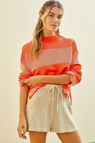 Daily Practice by Anthropologie Rib-Knit Top Bright Red | womens split hem pullovers - flipped