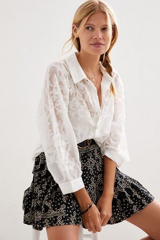 Forever That Girl Embroidered Lace Buttondown Shirt – womens feminine semi sheer shirts - flipped