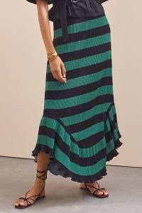 Dhruv Kapoor Striped Flounce Midi Skirt Green Motif – striped ruffle hem skirts