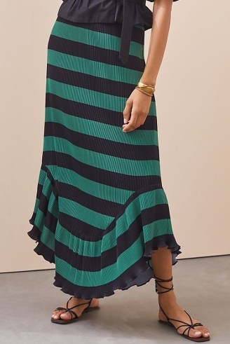 Dhruv Kapoor Striped Flounce Midi Skirt Green Motif – striped ruffle hem skirts - flipped