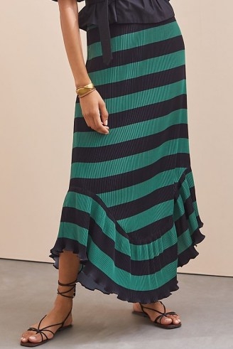 Dhruv Kapoor Striped Flounce Midi Skirt Green Motif – striped ruffle hem skirts