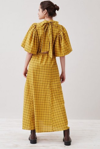 Selected Femme Checkie Ankle Dress in Maize / yellow checked bow back detail maxi dresses / voluminous balloon sleeve fashion - flipped