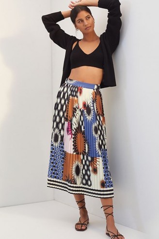 Dhruv Kapoor Abstract Midi Skirt | mixed print pleated skirts