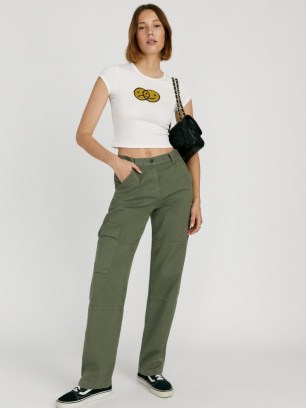 REFORMATION Bailey High Rise Utility Pant in Army ~ womens casual green pocket detail trousers ~ women’s utilitarian inspired fashion - flipped
