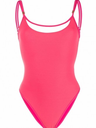Balmain pink strap-detail swimsuit ~ womens strappy swimwear ~ women’s designer swimsuits