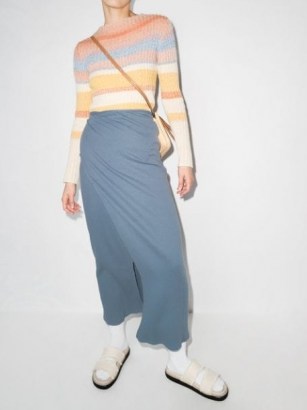 Baserange blue ribbed organic cotton midi skirt
