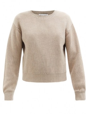 OFFICINE GÉNÉRALE Perrine beige ribbed-knit merino-wool sweater | womens neutral round neck sweaters