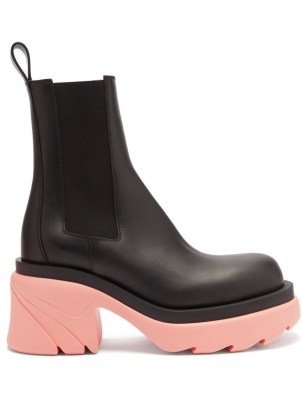 BOTTEGA VENETA Flash bubblegum-pink chunky-sole black-leather boots | womens block heel chelsea boot - flipped