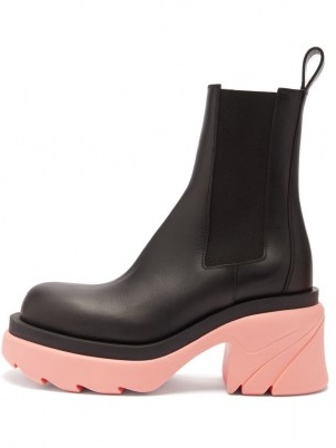 BOTTEGA VENETA Flash bubblegum-pink chunky-sole black-leather boots | womens block heel chelsea boot