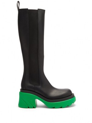 BOTTEGA VENETA Flash green chunky-sole black leather knee-high boots ~ womens colourblock boot