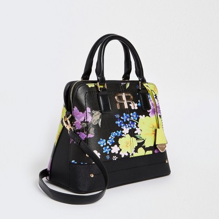 RIVER ISLAND Black floral bag / flower print grab top handle bags - flipped