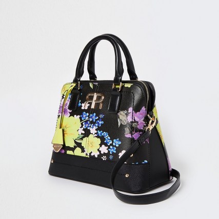 RIVER ISLAND Black floral bag / flower print grab top handle bags